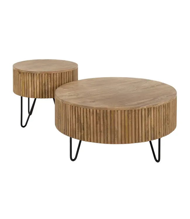 Rispens Salontafel Wave – Rond – Set van 2 – Massief Mangohout – Zandkleurige Finish