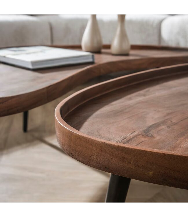 Rispens Salontafel Carve – Organisch – Set van 2 – Massief Acaciahout – Bruin