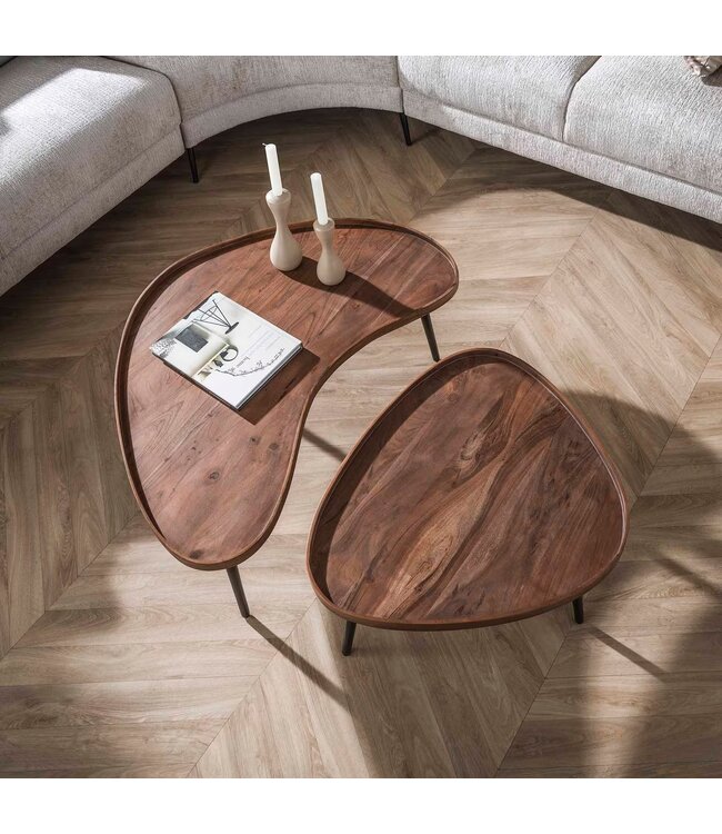 Rispens Salontafel Carve – Organisch – Set van 2 – Massief Acaciahout – Bruin