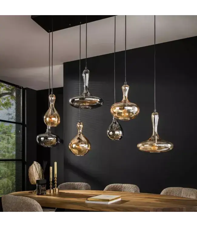 Rispens Hanglamp Karaf – 4+3-lichts – Artic Zwart – Glas & Metaal – Moderne Eyecatcher