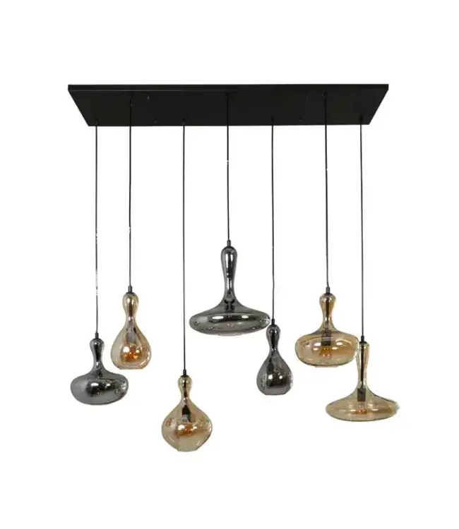 Rispens Hanglamp Karaf – 4+3-lichts – Artic Zwart – Glas & Metaal – Moderne Eyecatcher