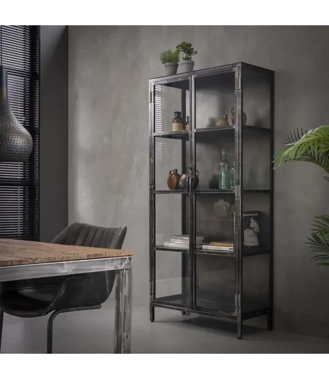 Rispens Vitrinekast Rift Metal – 2 glazen deuren – Industrieel design in gun metal