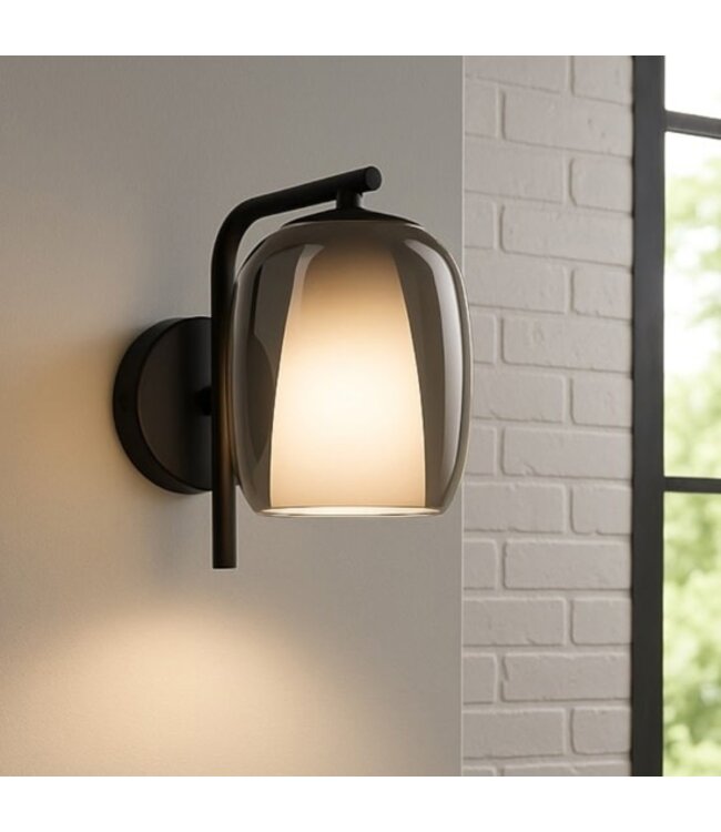 Eglo Wandlamp Ciampino – Zwart met Grijs Glas – E27 Fitting – 22 cm