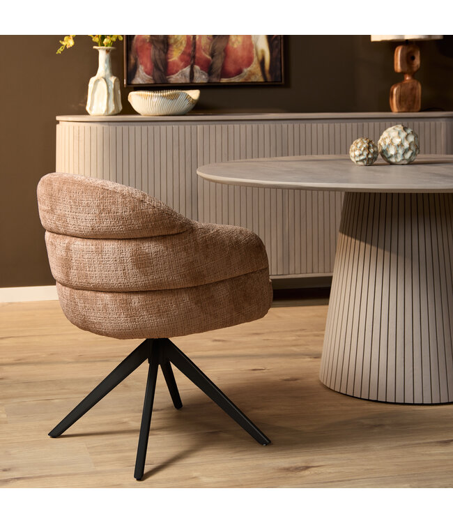Starfurn Eetkamerstoel Bella – Cinnamon – Met Armleuning – Draaibaar met Auto-Return – Poot Zwart