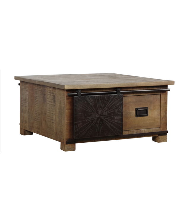 Rispens Salontafel 90 x90 cm met metalen schuifdeur en 1 lade.