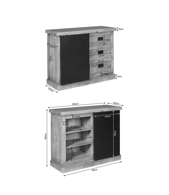 Starfurn Ladekast Noa naturel mangohout 100 cm – met deur en lades