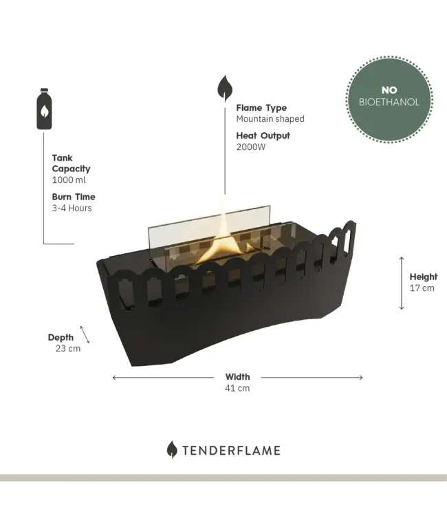Tenderflame Classic Black inzethaard 41 cm – 2000W tafelhaard