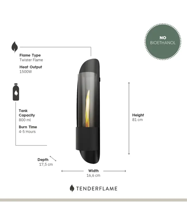 Tenderflame Cycloflame Wall wandhaard zwart – 1500W design haard
