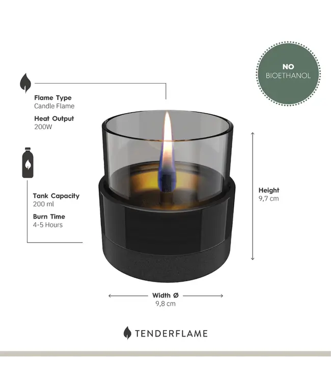 Tenderflame Rosie 10 Black Smoke sfeerlamp Ø10,5 cm – keramiek & glas