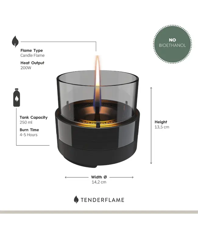 Tenderflame Rosie 14 Black Smoke sfeerlamp Ø15,4 cm – keramiek & glas