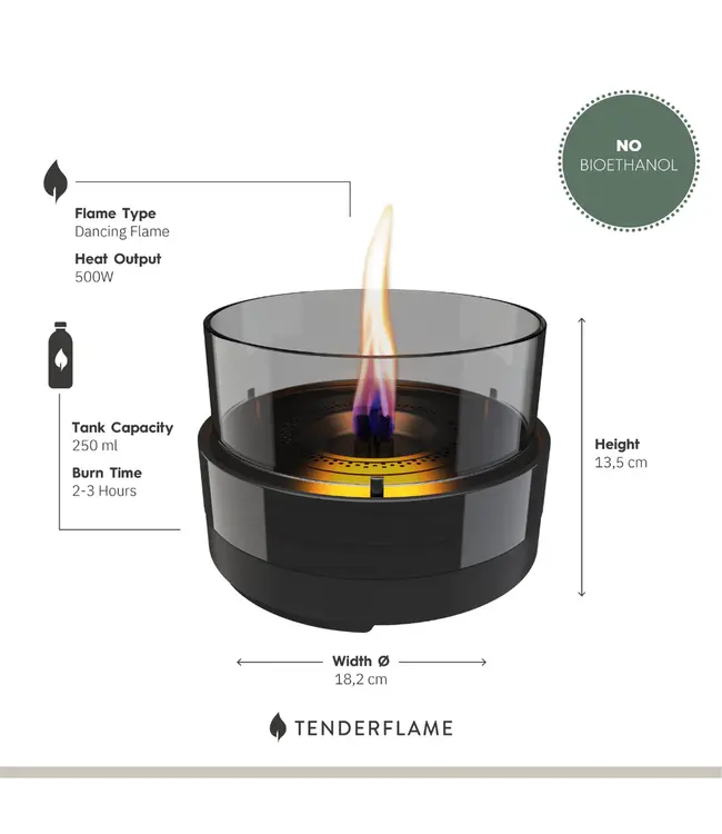 Tenderflame Rosie 18 Black Smoke sfeerlamp Ø19,7 cm – keramiek & glas