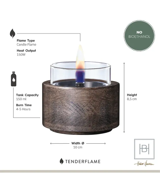 Tenderflame Lotus 10 Mocca tafelhaard 10x10 cm – eikenhout