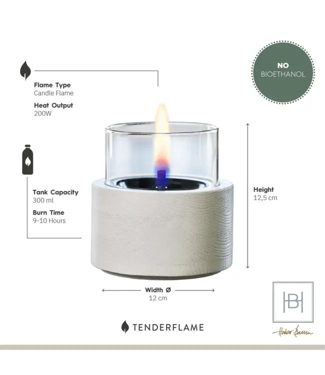 Tenderflame Lotus 12 Mocca tafelhaard 12x12 cm – eikenhout