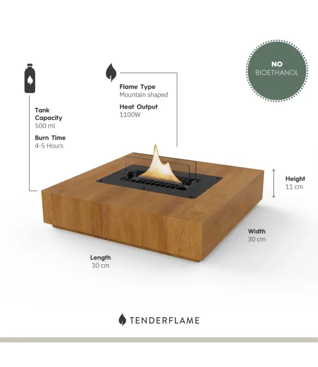 Tenderflame Holly Black Oak tafelhaard 30 cm – eikenhout design