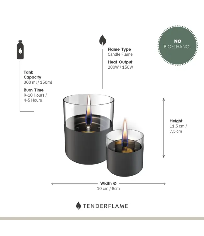 Tenderflame Lilly 8 & 10 duo pack Gun Metal – tafelvuur set