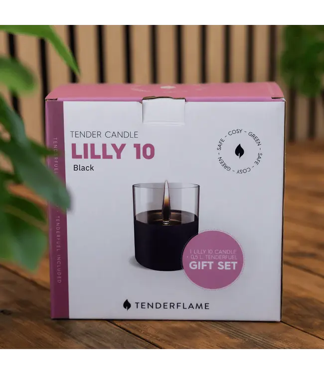 Tenderflame Lilly 10 Black + Tenderfuel giftset Ø10 cm – tafelvuur