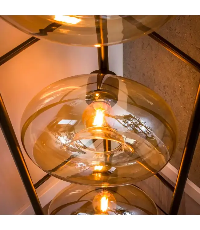 Rispens Soll vloerlamp 4L amber glas 168 cm – bronze metalen frame