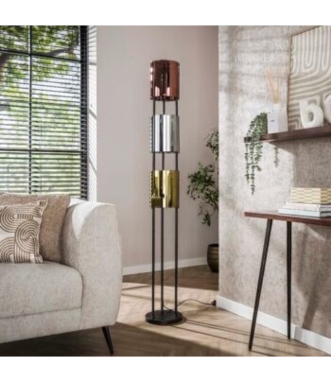 Rispens Lucente Tricolore vloerlamp 3L artic zwart 175 cm – glas