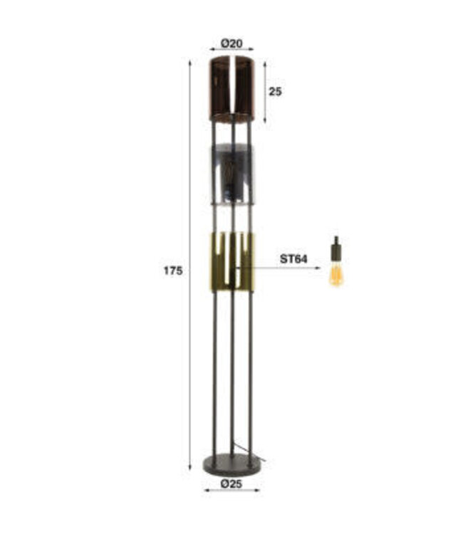 Rispens Lucente Tricolore vloerlamp 3L artic zwart 175 cm – glas