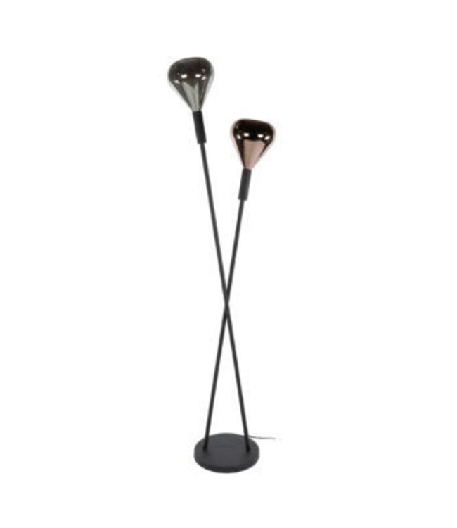 Rispens Wings vloerlamp 2L zwart 175 cm – glas koper en chroom