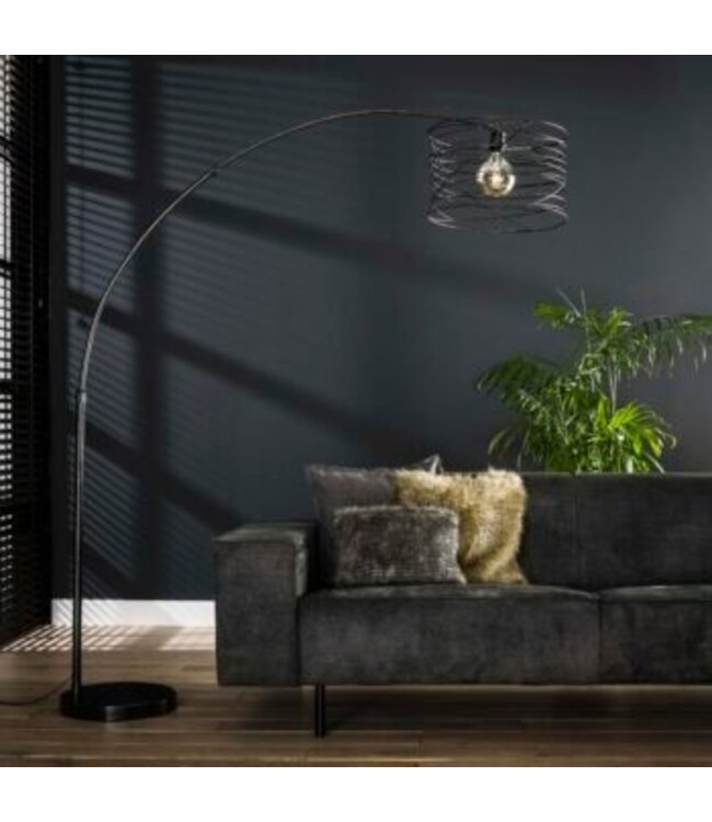 Rispens Curl booglamp 1L charcoal 192 cm – metalen vloerlamp met draadkap