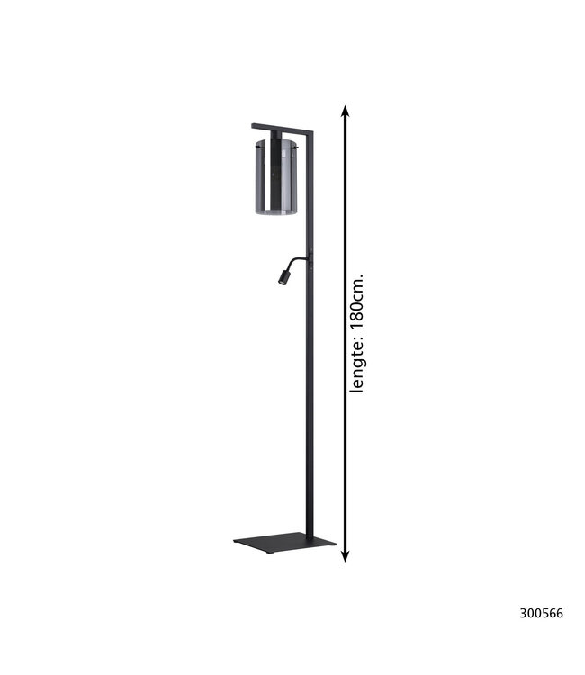Stars Of Light Eglo Lancelin vloerlamp met leeslamp 180 cm – zwart staal en smoke glas
