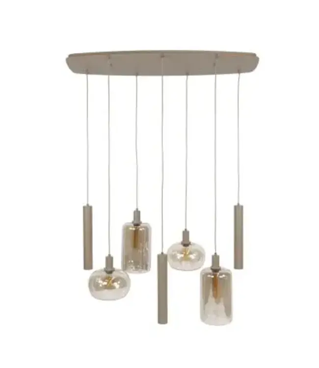 Rispens Hanglamp Serene 4+3-lichts beige 110 cm – amber glas