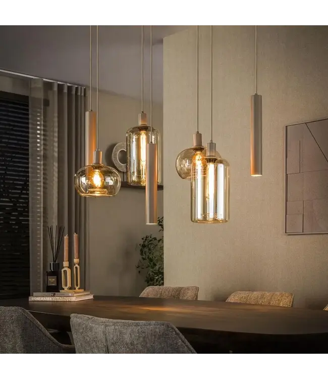 Rispens Hanglamp Serene 4+3-lichts beige 110 cm – amber glas