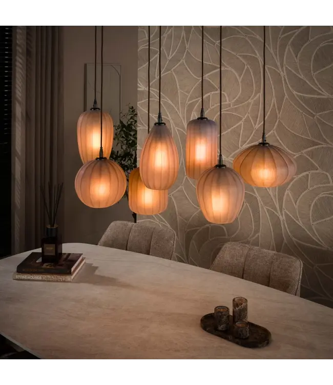 Rispens Hanglamp Altura 4+3-lichts sienna bruin 96 cm – frosted glas