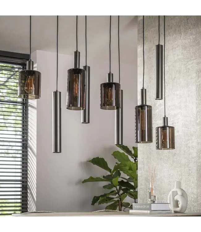 Rispens Hanglamp Sepiora 5+4-lichts sienna bruin 116 cm – brons en glas