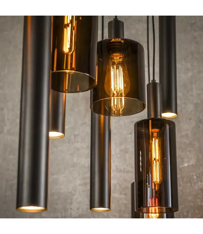 Rispens Hanglamp Sepiora 5+4-lichts sienna bruin 116 cm – brons en glas