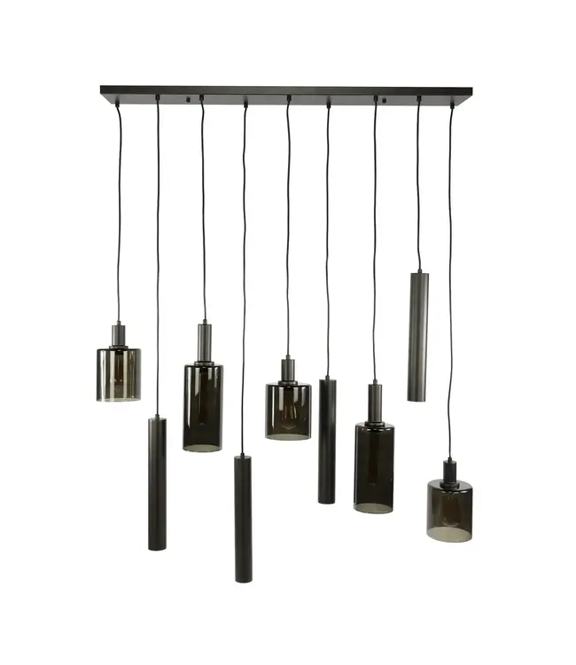 Rispens Hanglamp Sepiora 5+4-lichts sienna bruin 116 cm – brons en glas