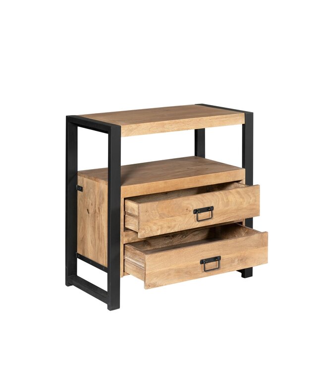 Starfurn Ladenkast Britt 80 cm naturel mangohout – 2 lades en metalen frame