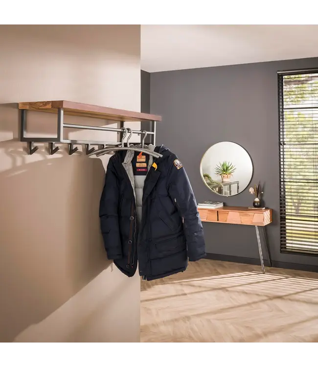 Daytona kapstok met hoedenplank 6 haken 100 cm – massief Saja natural