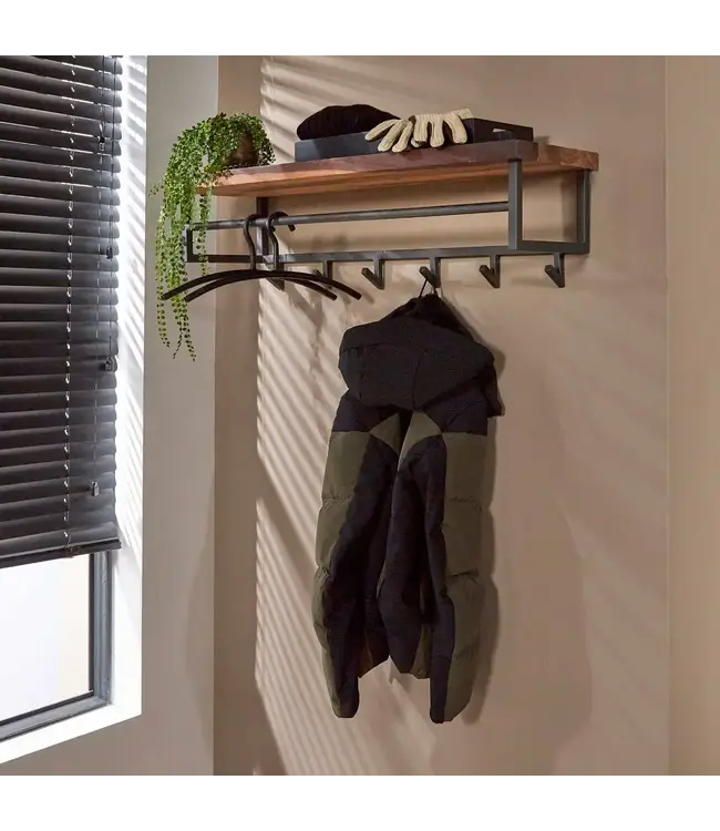 Daytona kapstok met hoedenplank 6 haken 100 cm – massief Saja natural