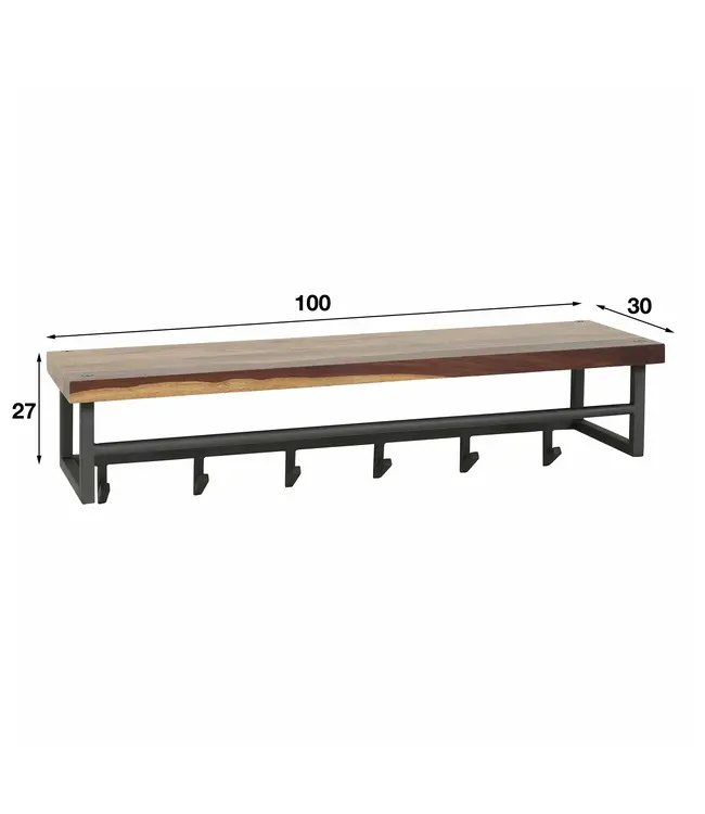 Daytona kapstok met hoedenplank 6 haken 100 cm – massief Saja natural