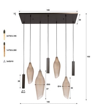 Rispens Cocoon pendel 4+3-lichts / Sienna bruin-frosted