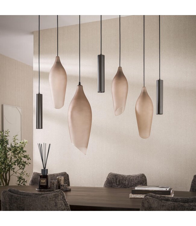 Rispens Cocoon pendel 4+3-lichts / Sienna bruin-frosted