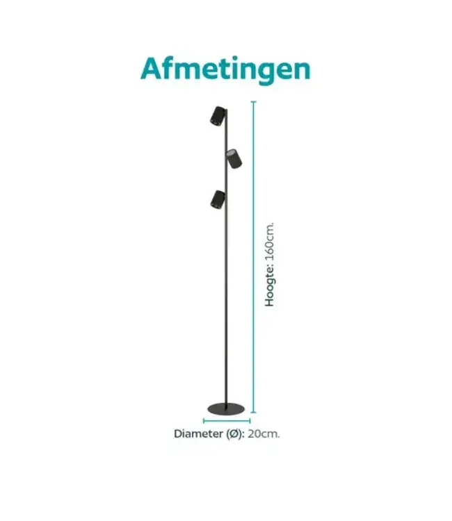 Eglo Auro staal zwart H: 1600 mm | Ø 200 mm