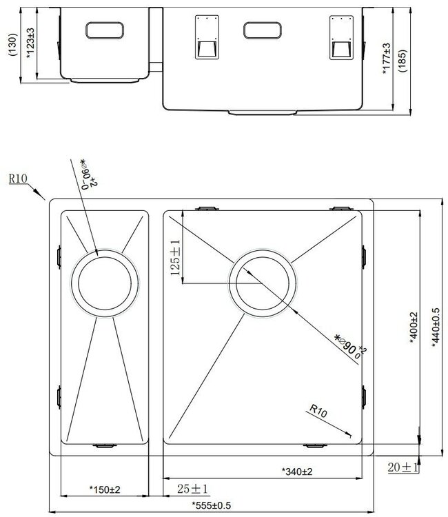 Alpha R-1534 RVS anderhalve spoelbak