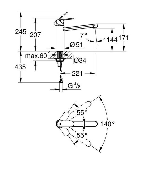 Grohe Eurosmart Cosmo 30193000 keukenmengkraan chroom