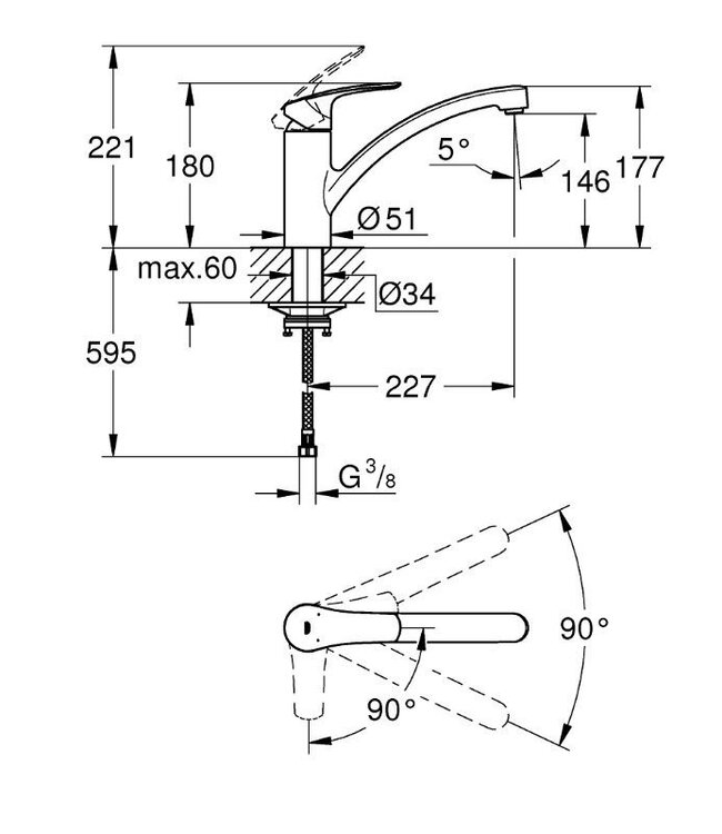 Grohe Eurosmart Zero Essence 30260003 keukenmengkraan chroom