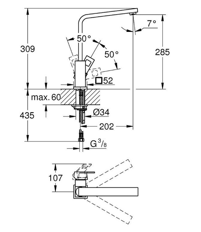Grohe Eurocube 31255000 keukenmengkraan chroom