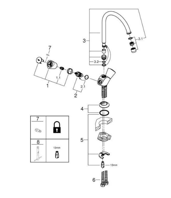 Grohe Costa s 31819001 keukenmengkraan chroom