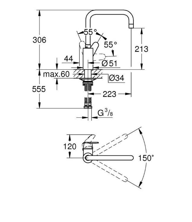Grohe Eurodisc COSMO Zero 32259003 keukenmengkraan chroom