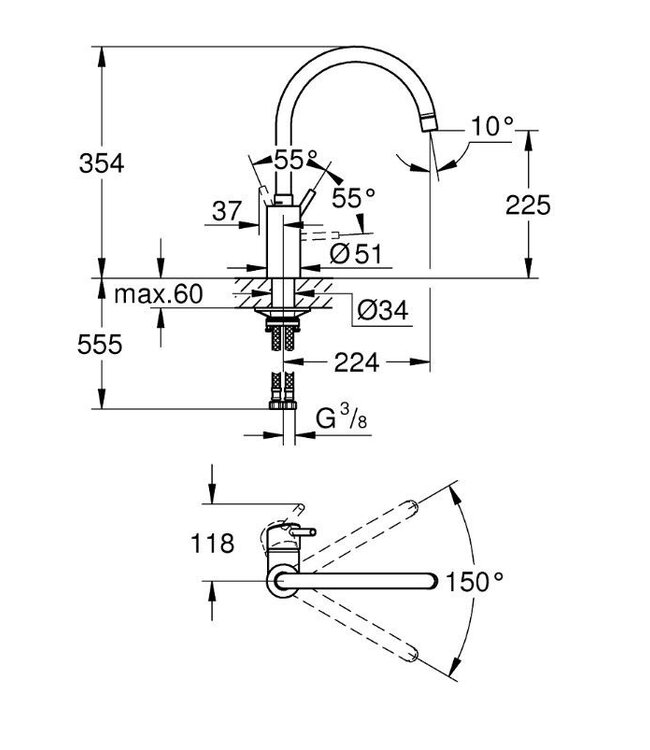 Grohe Concetto Zero 32661dc3 keukenmengkraan supersteel