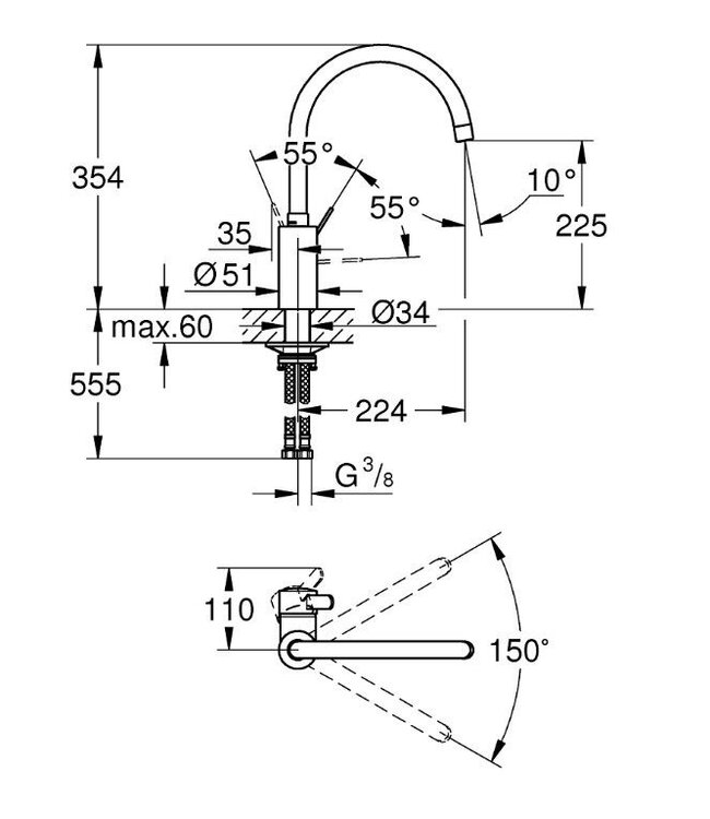 Grohe Eurosmart Zero 32843DC2 keukenmengkraan supersteel