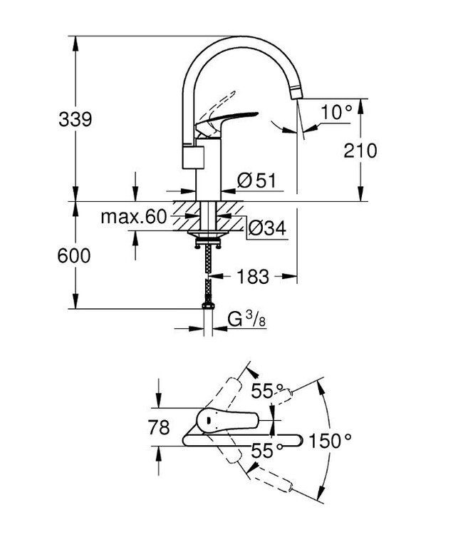Grohe Eurosmart Zero 33202003 keukenmengkraan chroom