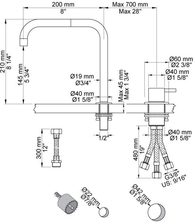 Vola 590-28 keukenmengkraan mat wit