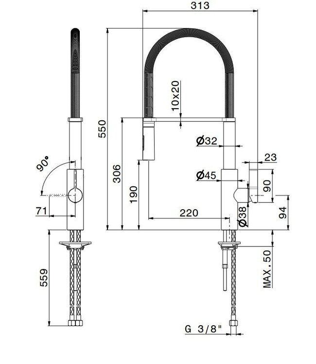 Newform Libera 63930 keukenmengkraan chroom/wit